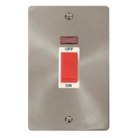Click FPBS203WH Define Brushed Steel 2 Gang 45A Neon Vertical 2 Pole Plate Switch - White Insert image