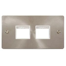 Click FPBS404WH MiniGrid Brushed Steel 2 Gang 2x2 Aperture Define Unfurnished Front Plate - White Insert