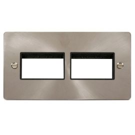 Click FPBS406BK MiniGrid Brushed Steel 2 Gang 2x3 Aperture Define Unfurnished Front Plate - Black Insert image