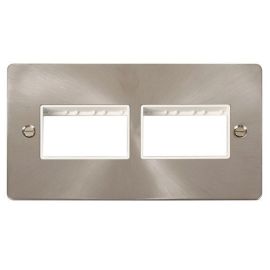 Click FPBS406WH MiniGrid Brushed Steel 2 Gang 2x3 Aperture Define Unfurnished Front Plate - White Insert image