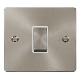 Click FPBS411WH Define Brushed Steel Ingot 1 Gang 10AX 2 Way Plate Switch - White Insert image