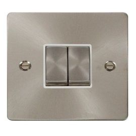 Click FPBS412WH Define Brushed Steel Ingot 2 Gang 10AX 2 Way Plate Switch - White Insert