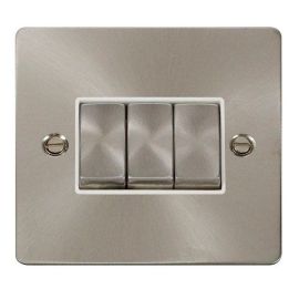 Click FPBS413WH Define Brushed Steel Ingot 3 Gang 10AX 2 Way Plate Switch - White Insert