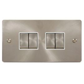 Click FPBS414WH Define Brushed Steel 10AX Ingot 4 Gang 2 Way Plate Switch - White Insert