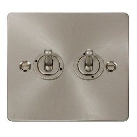 Click FPBS422 Define Brushed Steel 2 Gang 10AX 2 Way Toggle Plate Switch  image