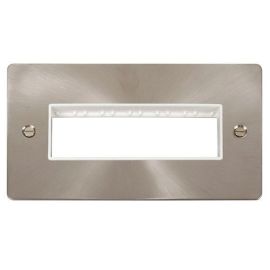 Click FPBS426WH MiniGrid Brushed Steel 2 Gang 6 In-Line Aperture Define Unfurnished Front Plate - White Insert image
