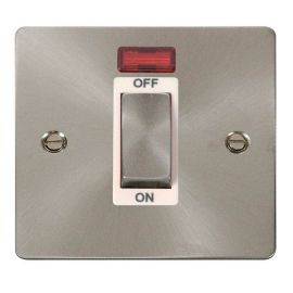 Click FPBS501WH Define Brushed Steel Ingot 1 Gang 45A Neon 2 Pole Plate Switch - White Insert