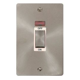 Click FPBS503WH Define Brushed Steel Ingot 2 Gang 45A Neon Vertical 2 Pole Plate Switch - White Insert image
