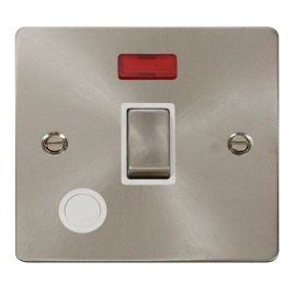 Click FPBS523WH Define Brushed Steel Ingot 20A Neon Optional Flex Outlet Neon 2 Pole Plate Switch - White Insert image