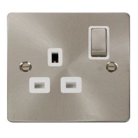 Click FPBS535WH Define Brushed Steel Ingot 1 Gang 13A 2 Pole Switched Socket Outlet - White Insert image