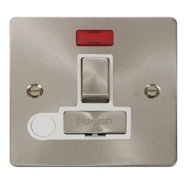 Click FPBS552WH Define Brushed Steel Ingot 13A Optional Flex Outlet Neon 2 Pole Switched Fused Spur Unit - White Insert