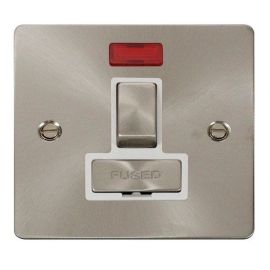 Click FPBS752WH Define Brushed Steel Ingot 13A 2 Pole Neon Switched Fused Spur Unit - White Insert image