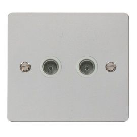 Click FPCH066WH Define Polished Chrome 2 Gang Non-Isolated Coaxial Outlet - White Insert image