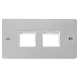 Click FPCH404WH MiniGrid Polished Chrome 2 Gang 2x2 Aperture Define Unfurnished Front Plate - White Insert image