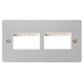 Click FPCH406WH MiniGrid Polished Chrome 2 Gang 2x3 Aperture Define Unfurnished Front Plate - White Insert image