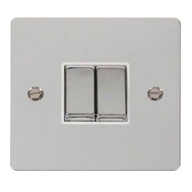 Click FPCH412WH Define Polished Chrome Ingot 2 Gang 10AX 2 Way Plate Switch - White Insert image