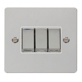 Click FPCH413WH Define Polished Chrome Ingot 3 Gang 10AX 2 Way Plate Switch - White Insert image