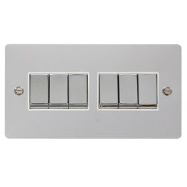 Click FPCH416WH Define Polished Chrome 10AX Ingot 6 Gang 2 Way Plate Switch - White Insert image