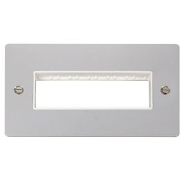 Click FPCH426WH MiniGrid Polished Chrome 2 Gang 6 In-Line Aperture Define Unfurnished Front Plate - White Insert