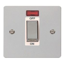 Click FPCH501WH Define Polished Chrome Ingot 1 Gang 45A Neon 2 Pole Plate Switch - White Insert