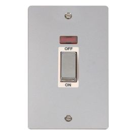 Click FPCH503WH Define Polished Chrome Ingot 2 Gang 45A Neon Vertical 2 Pole Plate Switch - White Insert image