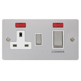 Click FPCH505WH Define Polished Chrome Ingot 2 Gang 45A 2 Pole Switch with 13A Neon 2 Pole Switched Socket Outlet - Neon Insert image