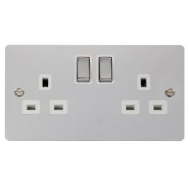 Click FPCH536WH Define Polished Chrome Ingot 2 Gang 13A 2 Pole Switched Socket Outlet - White Insert image