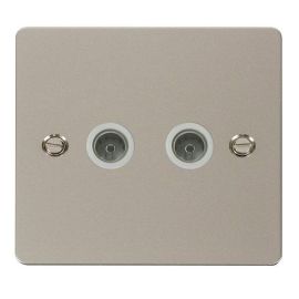 Click FPPN066WH Define Pearl Nickel 2 Gang Non-Isolated Coaxial Outlet - White Insert image