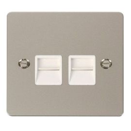 Click FPPN121WH Define Pearl Nickel 2 Gang Master Telephone Outlet - White Insert image