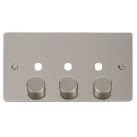 Click FPPN153PL Define Pearl Nickel 2 Gang 1200W Max 3 Aperture Unfurnished Dimmer Plate and Knobs 