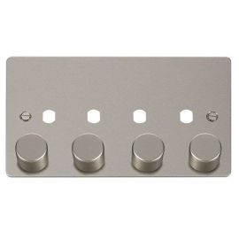 Click FPPN154PL Define Pearl Nickel 2 Gang 1600W Max 4 Aperture Unfurnished Dimmer Plate and Knobs 