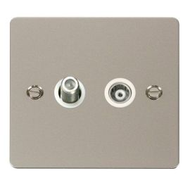 Click FPPN157WH Define Pearl Nickel Isolated Satellite and Isolated Coaxial Outlet - White Insert image