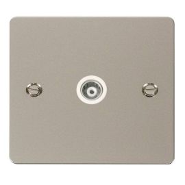 Click FPPN158WH Define Pearl Nickel 1 Gang Isolated Coaxial Outlet - White Insert image