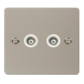 Click FPPN159WH Define Pearl Nickel 2 Gang Isolated Coaxial Outlet - White Insert image