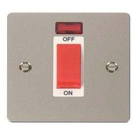 Click FPPN201WH Define Pearl Nickel 1 Gang 45A Neon 2 Pole Plate Switch - White Insert