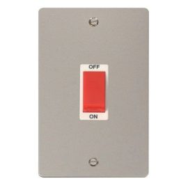 Click FPPN202WH Define Pearl Nickel 2 Gang 45A Vertical 2 Pole Plate Switch - White Insert image