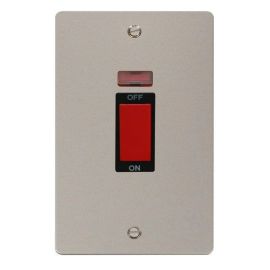Click FPPN203BK Define Pearl Nickel 2 Gang 45A Neon Vertical 2 Pole Plate Switch - Black Insert image
