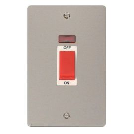 Click FPPN203WH Define Pearl Nickel 45A 2 Gang Neon Vertical 2 Pole Plate Switch - White Insert image