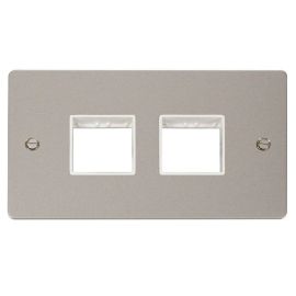 Click FPPN404WH MiniGrid Pearl Nickel 2 Gang 2x2 Aperture Define Unfurnished Front Plate - White Insert image