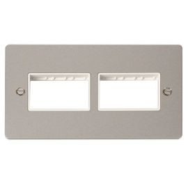 Click FPPN406WH MiniGrid Pearl Nickel 2 Gang 2x3 Aperture Define Unfurnished Front Plate - White Insert image