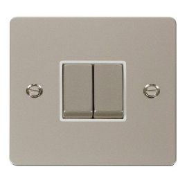 Click FPPN412WH Define Pearl Nickel Ingot 2 Gang 10AX 2 Way Plate Switch - White Insert image