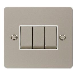 Click FPPN413WH Define Pearl Nickel Ingot 3 Gang 10AX 2 Way Plate Switch - White Insert image