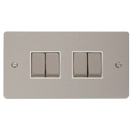 Click FPPN414WH Define Pearl Nickel Ingot 4 Gang 10AX 2 Way Plate Switch - White Insert image