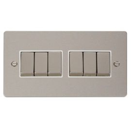 Click FPPN416WH Define Pearl Nickel Ingot 6 Gang 10AX 2 Way Plate Switch - White Insert image