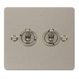 Click FPPN422 Define Pearl Nickel 2 Gang 10AX 2 Way Toggle Plate Switch 