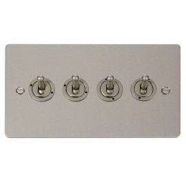 Click FPPN424 Define Pearl Nickel 4 Gang 10AX 2 Way Toggle Plate Switch  image