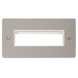 Click FPPN426WH MiniGrid Pearl Nickel 2 Gang 6 In-Line Aperture Define Unfurnished Front Plate - White Insert image