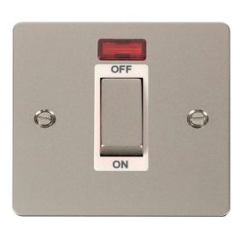Click FPPN501WH Define Pearl Nickel Ingot 1 Gang 45A Neon 2 Pole Plate Switch - White Insert image
