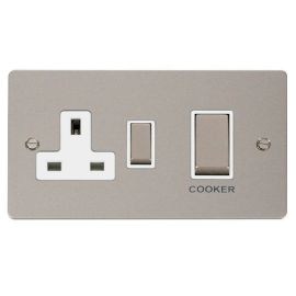 Click FPPN504WH Define Pearl Nickel Ingot 2 Gang 45A 2 Pole Switch with 13A 2 Pole Switched Socket Outlet - White Insert