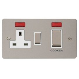 Click FPPN505WH Define Pearl Nickel Ingot 2 Gang 45A 2 Pole Switch with 13A Neon 2 Pole Switched Socket Outlet  image